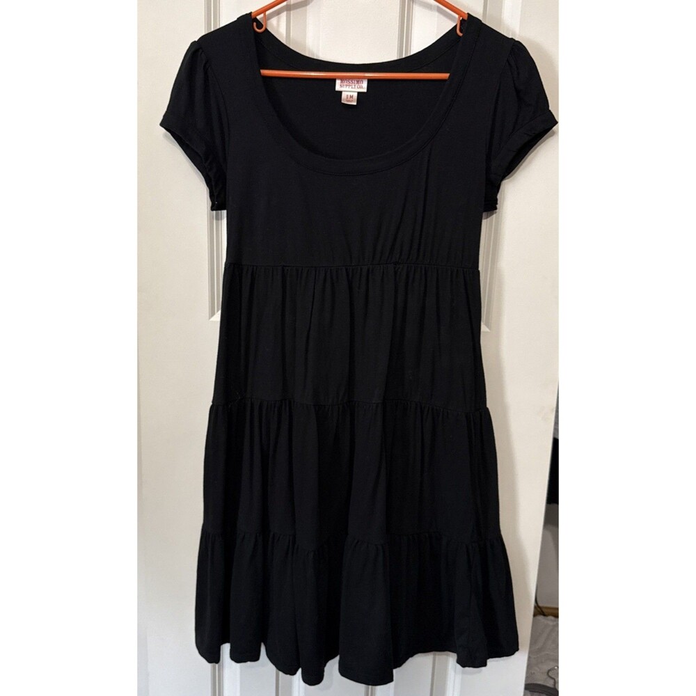 Mossimo Womens M 100 % Cotton Dress Black Scoop Neck Short Sleeve Jersey